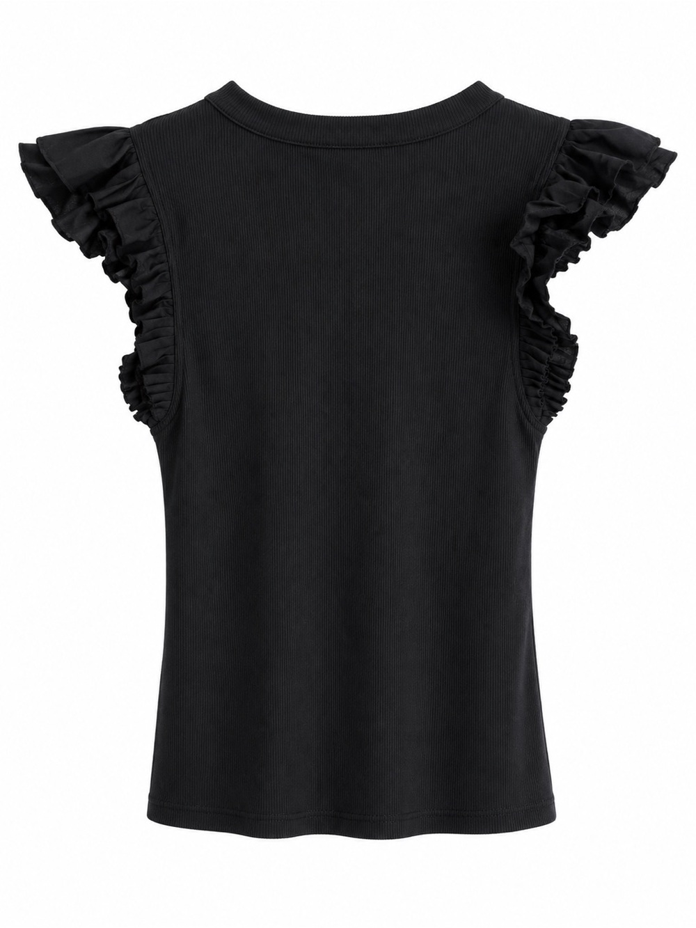 🌺 Rails Black Ribbed Ruffle Sleeve Stretch Top - Picture 4 of 4